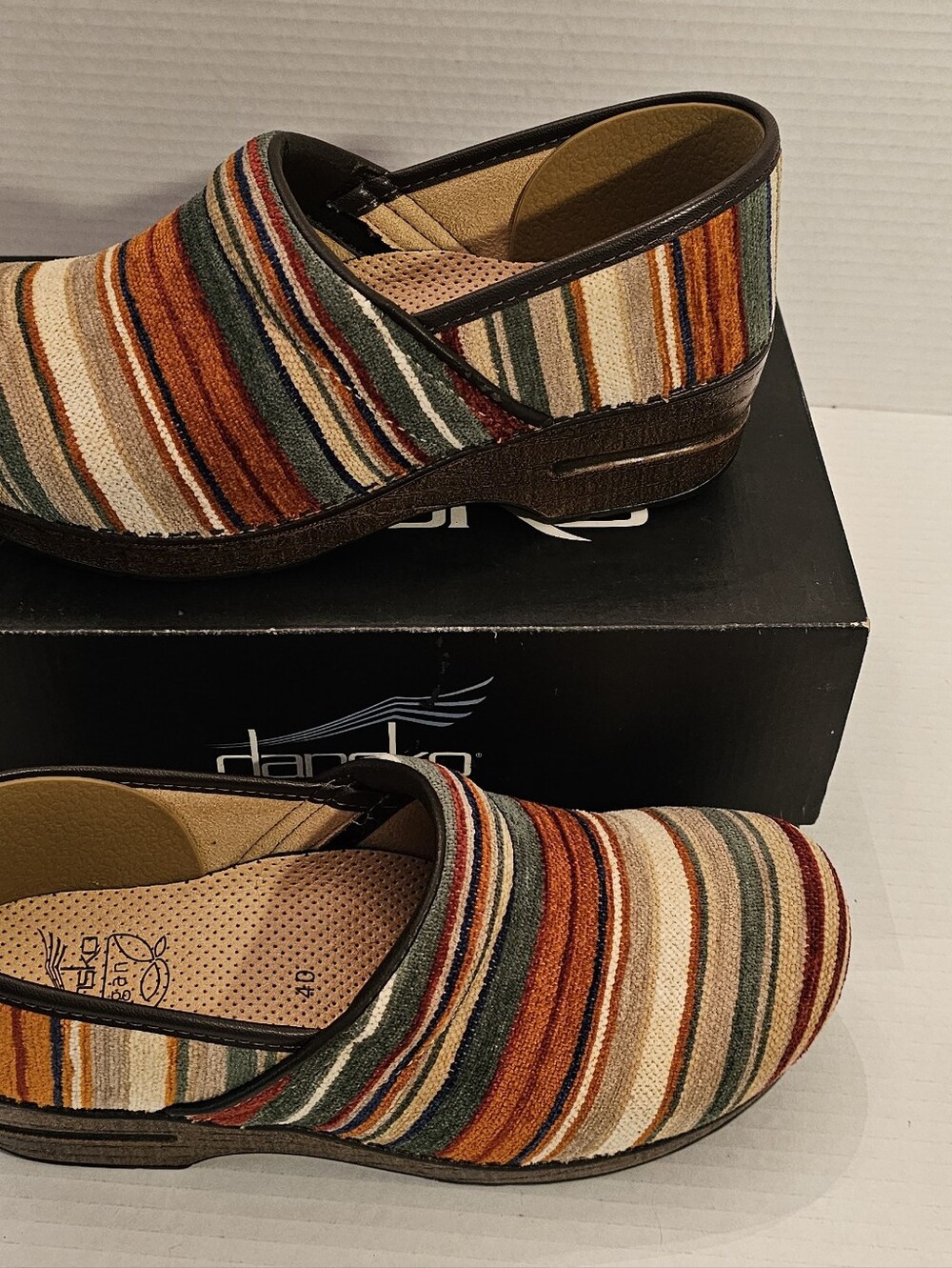 Dansko Vegan Pro Striped Multicolor Slip-On Clogs - Picture 3 of 13